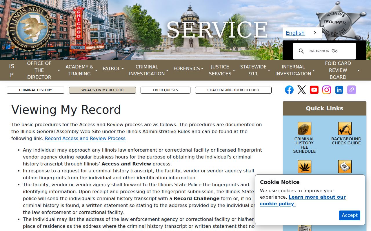 ISP Access and Review process for correcting an Illinois criminal record