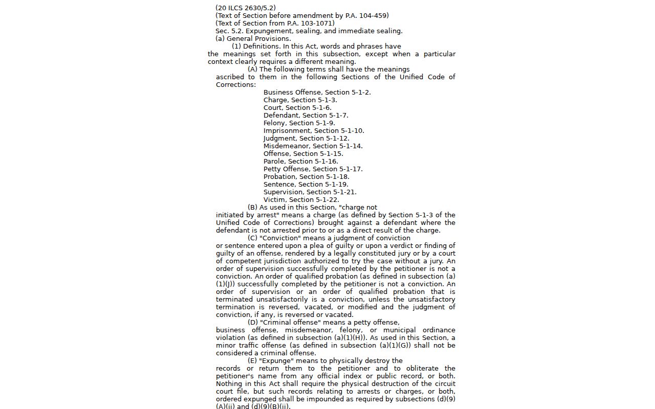 Illinois expungement and sealing statute for Carroll County records