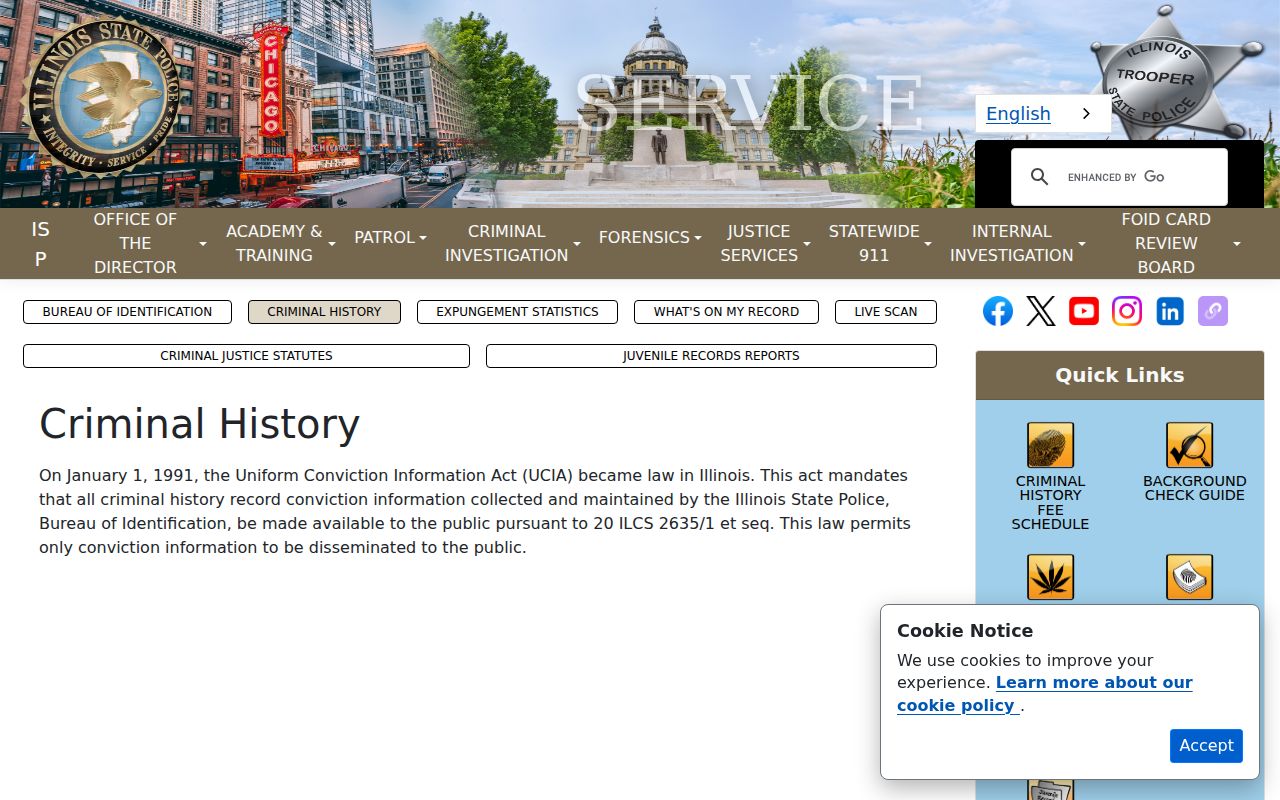 Illinois State Police criminal history information page